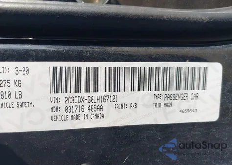 2020 Dodge Charger Gt Rwd из США, поврежденный, VIN 2C3CDXHG0LH167121